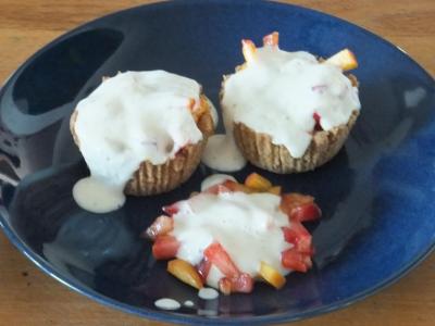 Finished Mini Fruit Tarts topped with Lime Tofu Cream