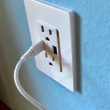 USB powering my LED lights. I also got an AC outlet back in the bargain, and a second USB port to fast charge a phone. USB wall receptacle feeding LED strings