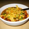 Vegan/Vegetarian Tortilla Soup in white bowl
